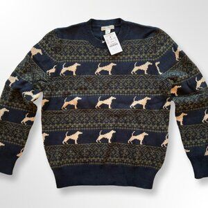 Boys Crewcuts Classic Dog Motif Sweater. Navy blue background w/off-white dogs